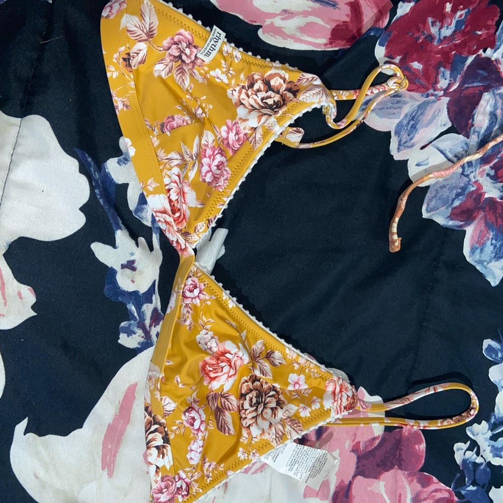 Yellow and floral bikini top